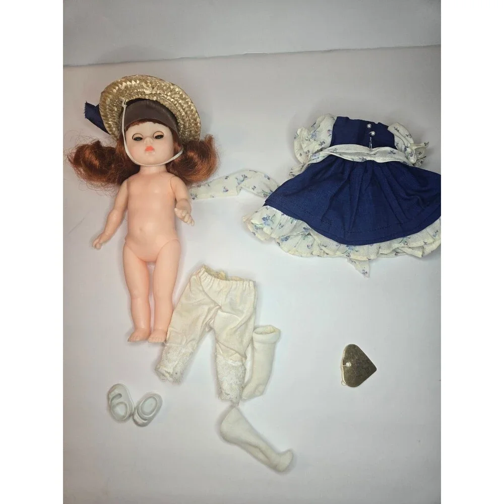 Vintage Vogue Doll 8" Ginny 1985 Doll Blue Floral Dress Straw Hat Tag - Picture 10 of 12